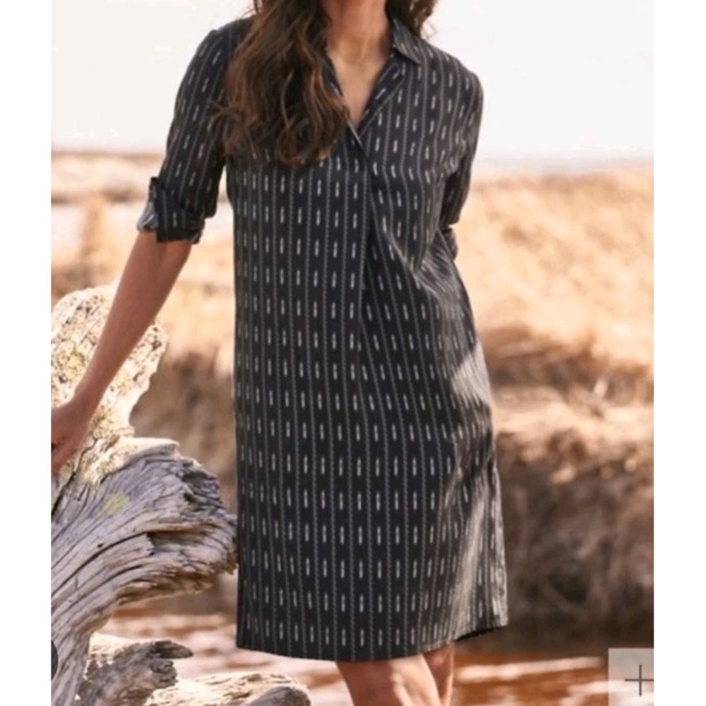 NEW! Garnet Hill S Modern Tencel Shirt-Dress Blk Aztec W/Pockets